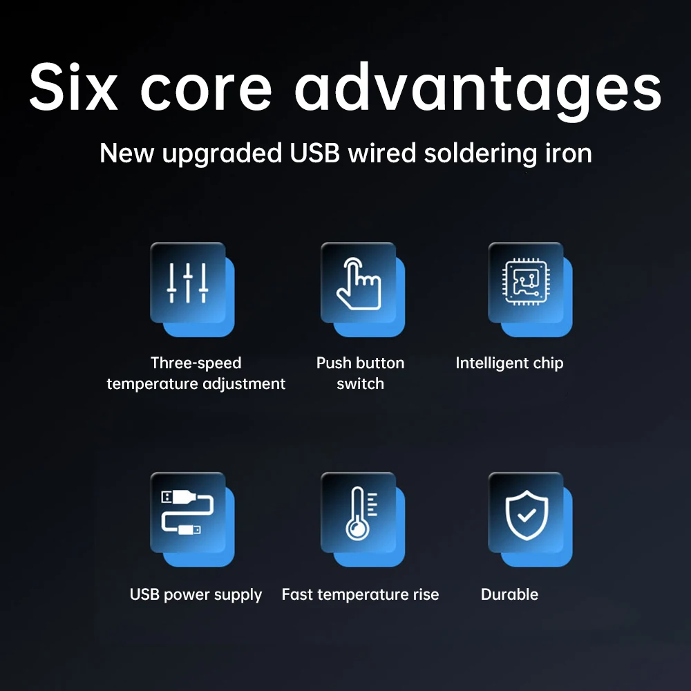 أحدث مكواة لحام USB مع تصميم توصيل من النوع C مكواة لحام صغيرة بثلاثة درجات الحرارة 300–450 ° ج