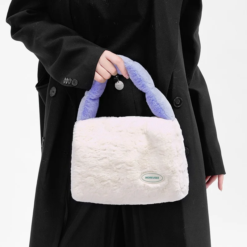 Women's Soft High Quality Plush Fur Bag Luxury Faux Fur Handbag New Large Capacity Plush Soft Handle Design Handbag