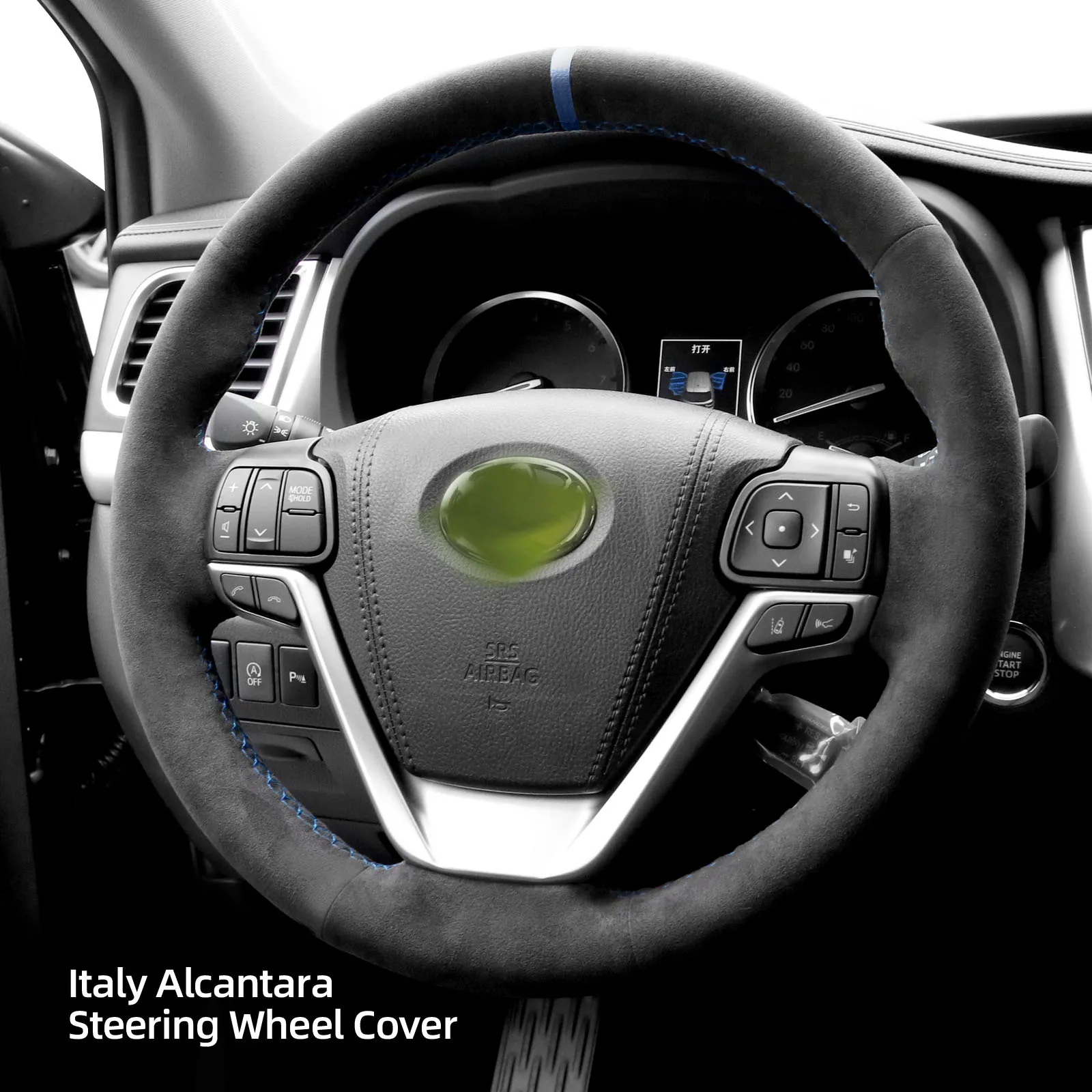 Alfanxi Hand Stitch Sewing Italy Alcantara Car Steering Wheel Cover Wrap Compatible with Toyota Highlander/Sienna 2014-2019