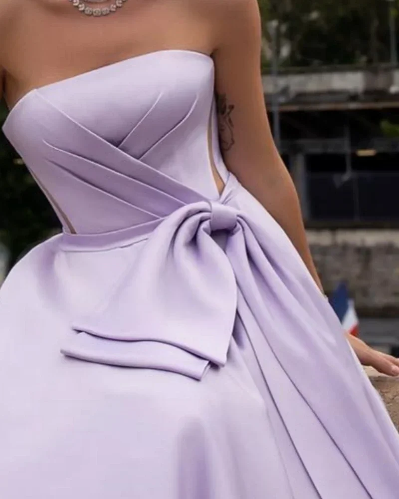 맞춤형 댄스 파티 드레스 우아한 Strapless Empire a 라인 파티 드레스 바닥 길이 민소매 새틴 셔링 정장 저녁