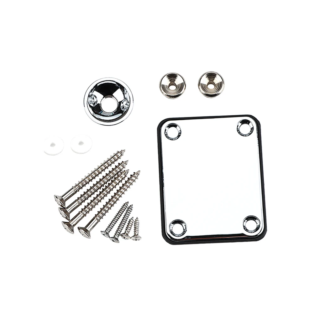 

Chrome Guitar Neck Plate, 1/4" Jack Plug & Strap Lock Set for Tele Electric Guitars - Premium Replacement Accessories