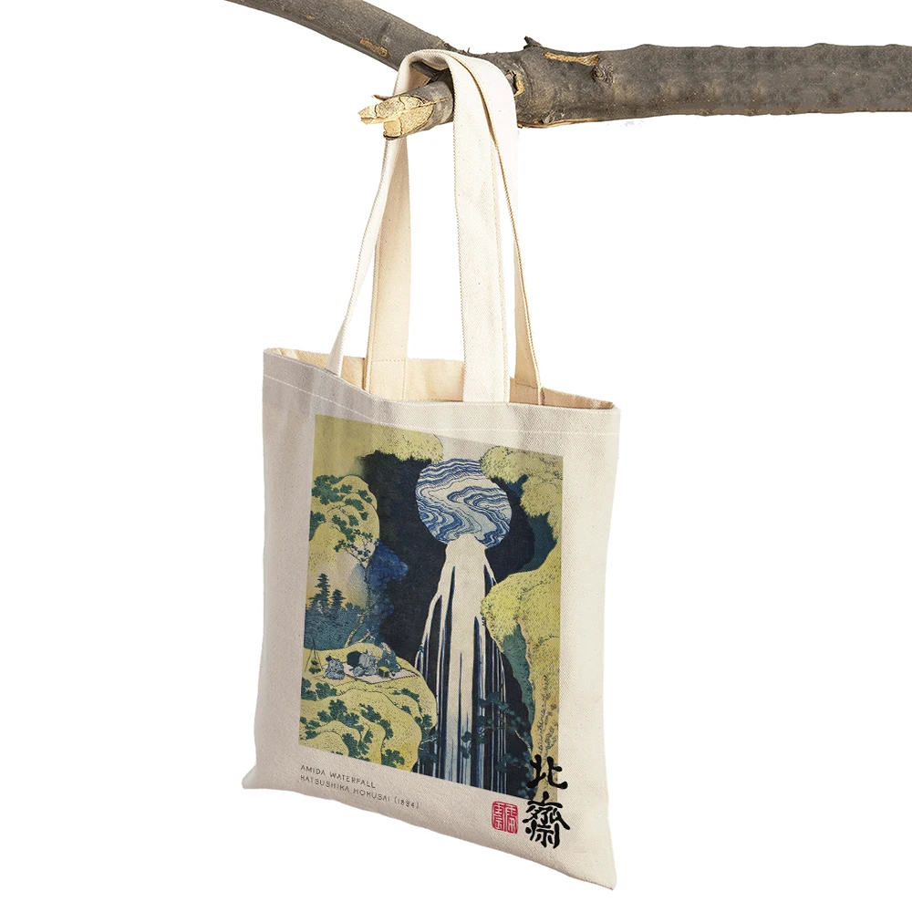 Hokusai Ohara Koson Japan Women Shopping Bag Double Print Casual Shopper Bags Lady Linen Tote Flower Children Travel Handbag