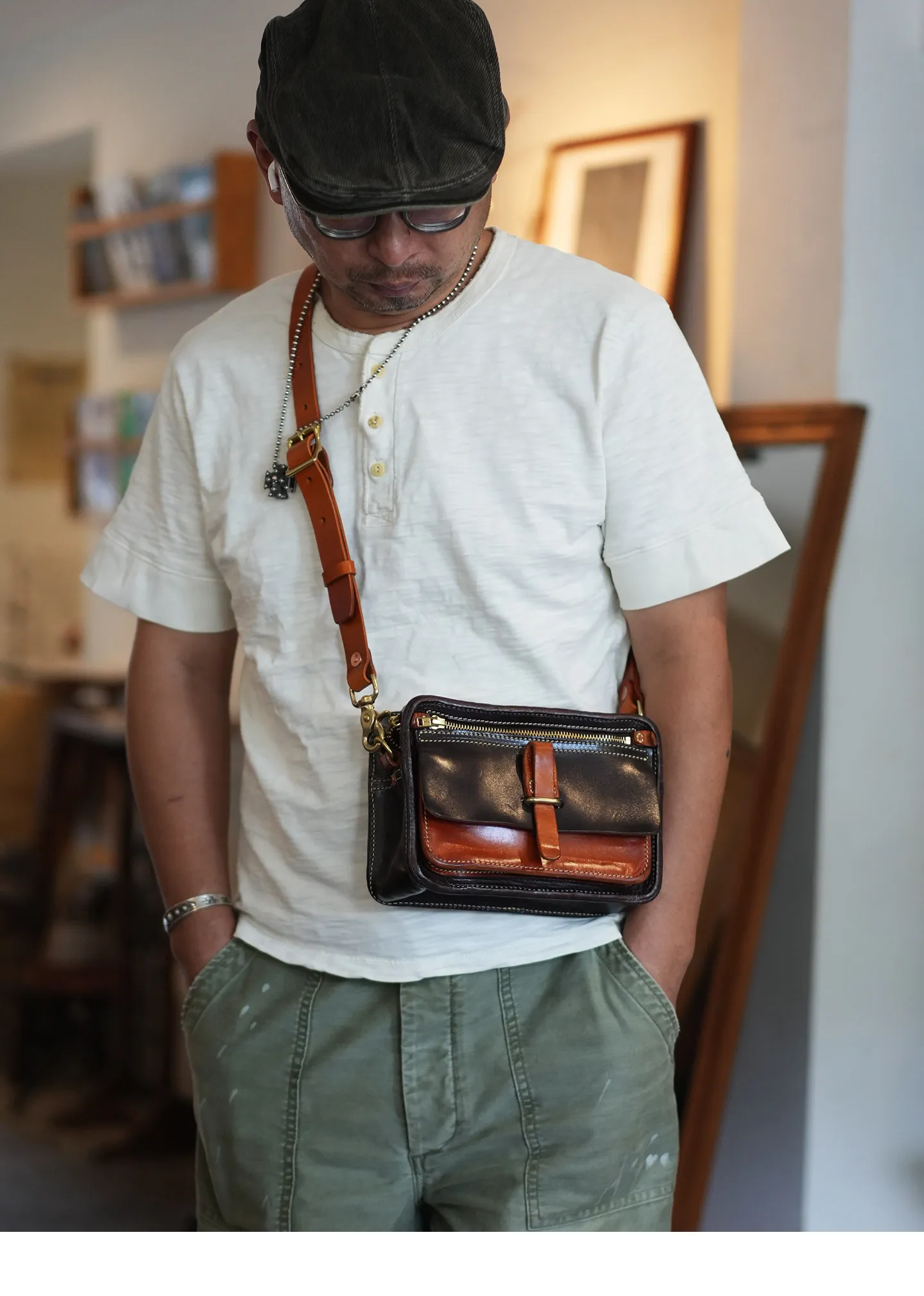 PNDME lässige Vintage-Umhängetasche aus hochwertigem echtem Leder für Herren, Wochenend- und Outdoor-Reise, Rindsleder, Motorrad-Crossbody-Tasche – Detail 9