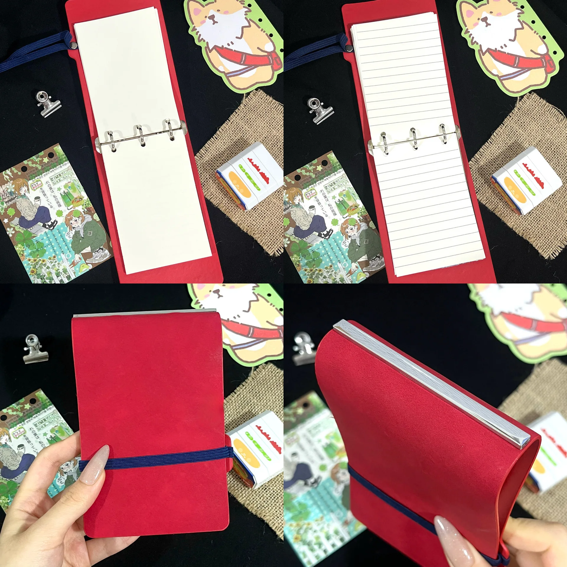 Red Brown Black 3Holes Loose Leaf Binding mini Pocket Notebook with 40Sheets Iine Inner Page Stationery Notebook