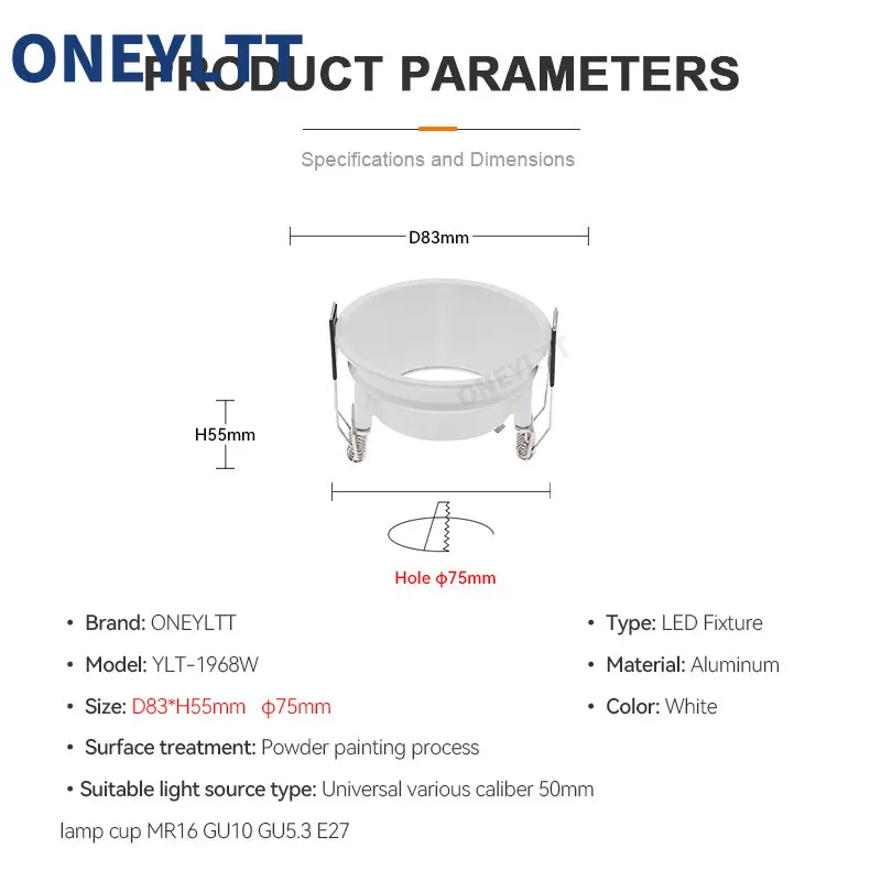 Recessed LED Ceiling spotlight Frame Round GU10 Fixture Holders Adjustable   Spot Light  light bases Fitting