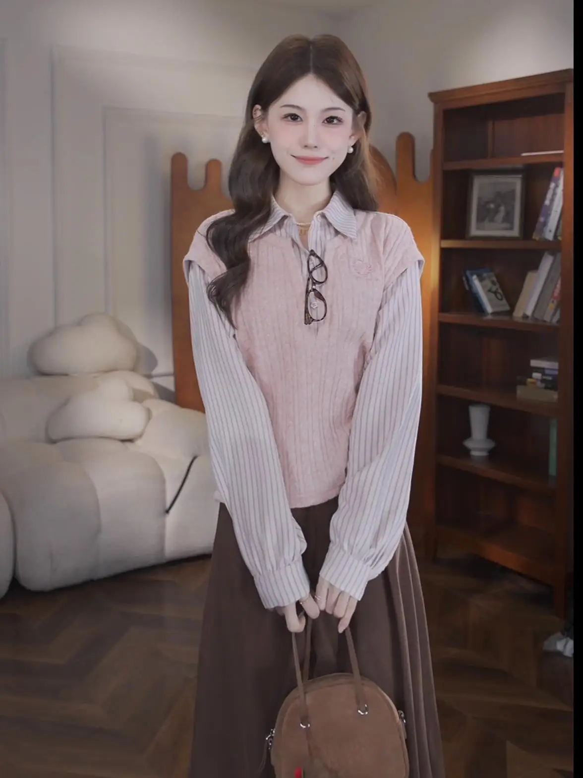 

Осенний модный женский комплект: полосатый свитер и юбка, повседневный свободный крой, длинный рукав, стандартная длина, утепленная куртка для поездок на работу