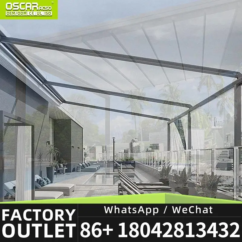 

Heavy Duty Aluminum Retractable Awning with LED Lighting for Outdoor House Back Porch and Garage Shade Retractable Canopy Pergol