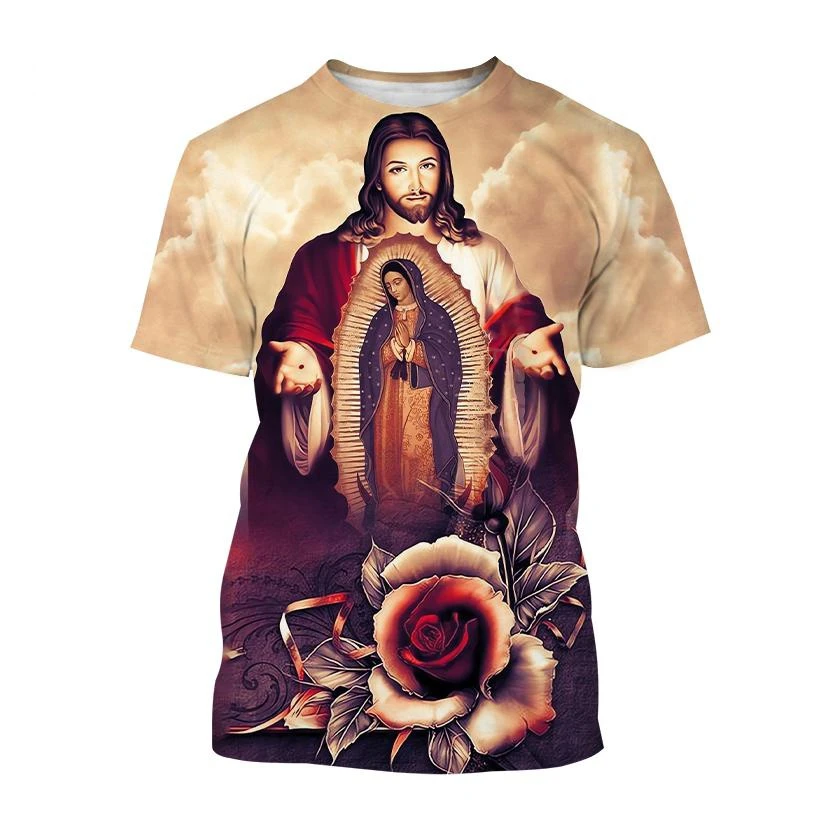 Hot Sale Christian Mother of God Virgin Mary 3D Print T-Shirt Jesus Cross God Cross Jesus Loves All Christian Unisex Casual Top