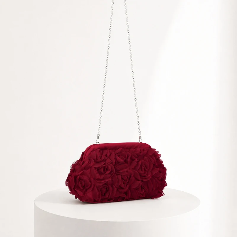 Romantic Rose Evening Handbag Women's 3d Floral Exquisite Chain Shoulder Bag Luxury Elegant Party Fashion Women's Wallet