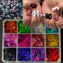 12Grids Digital Shape Nail Sequins Holographic Glitter Sequins Number For Epoxy Resin Laser Glitter Flakes DIY Nail Decoration *