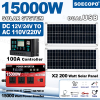SOECOPO 15000W Solar System Kit 2*200W Photovoltaic Panels 12V 24V To 110V/220V Inverter 100A Controller Balcony Power Plant