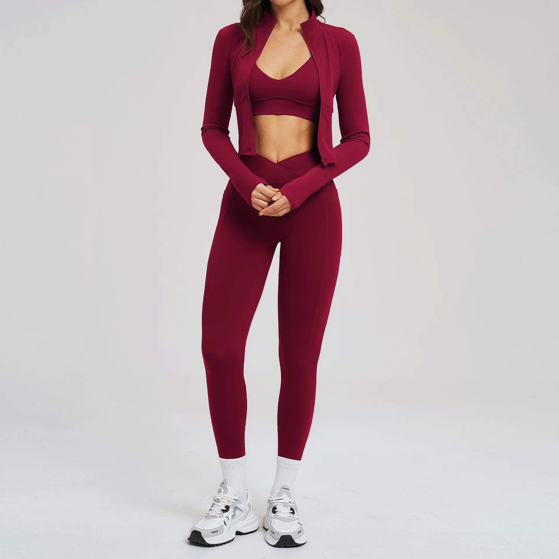 

Yoga Set 3PCS Sportswear Women Long Sleeve Gym Clothes Yoga Suits Women's Fitness Set Sports Bra Gym Outfits Workout Leggings