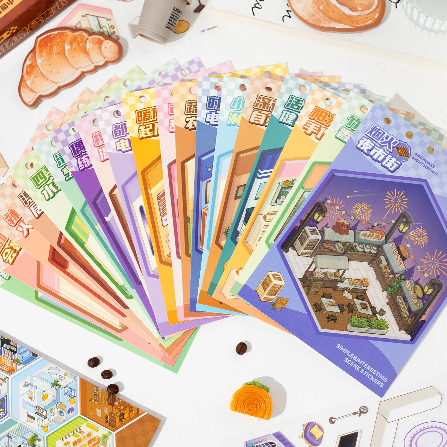 Cartoon 3D Landscape Sticker Book Visual Stacking DIY Pocket Cabin Scene Stickers Miniature Scene Stickers Children Gift