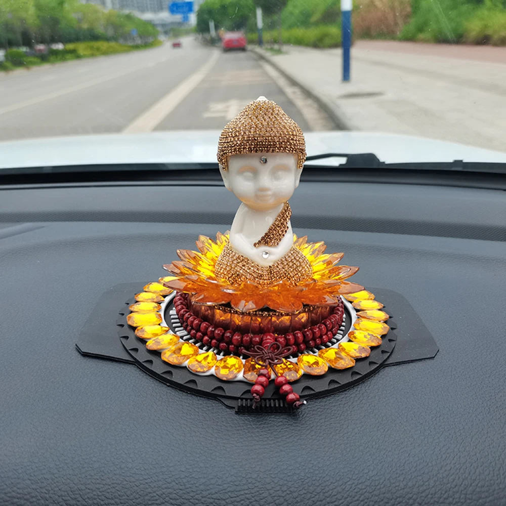 Crystal diamond studded car perfume ornament, Maitreya Lotus Buddha ornament for removing odor, Car center console Decorations