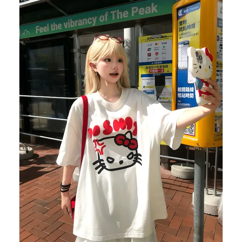 Sweet and Spicy KT Cat 3D Printed Short Sleeve T-shirt Summer New Style Loose Korean Versatile Quick Drying Top Trendy