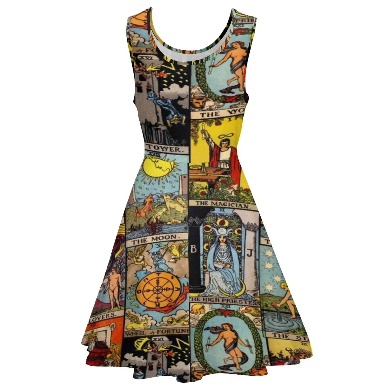 Vintage Baju Moon แขนกุด Tarot Art Collage Street สวมใส่ฤดูร้อน Ladies เซ็กซี่รูปแบบสเก็ตชุด