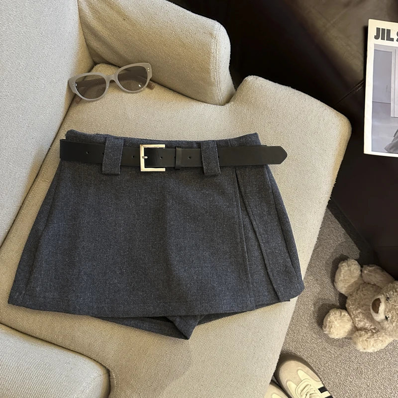 Women's Black Grey Casual Autumn Winter Woolen Mini Skirt Shorts Y2K Harajuku 90S Cute School Retro Mini Skirt Clothes 2025 New