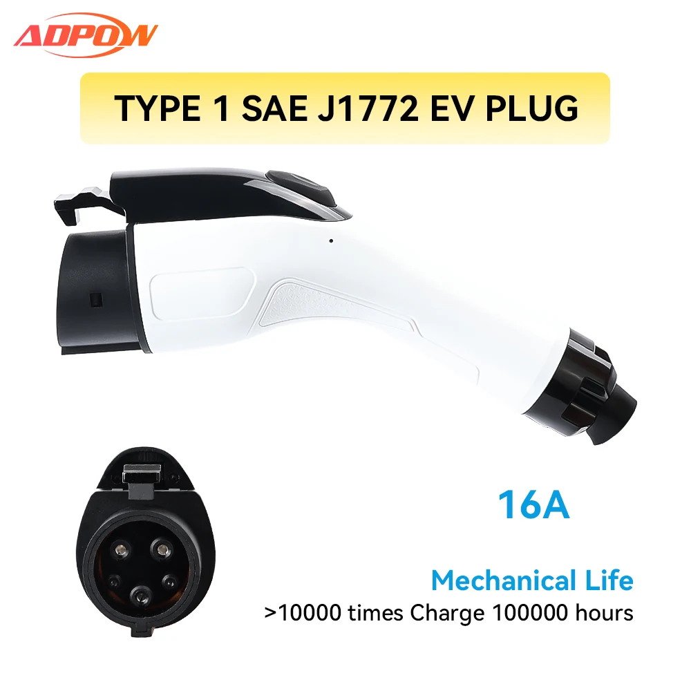 ADPOW Portable 16A Type1 SAE J1772  EV Plug 1Phase 3.5KW Electric Car Charging Gun Head Copper Alloy Silver Plating IP55