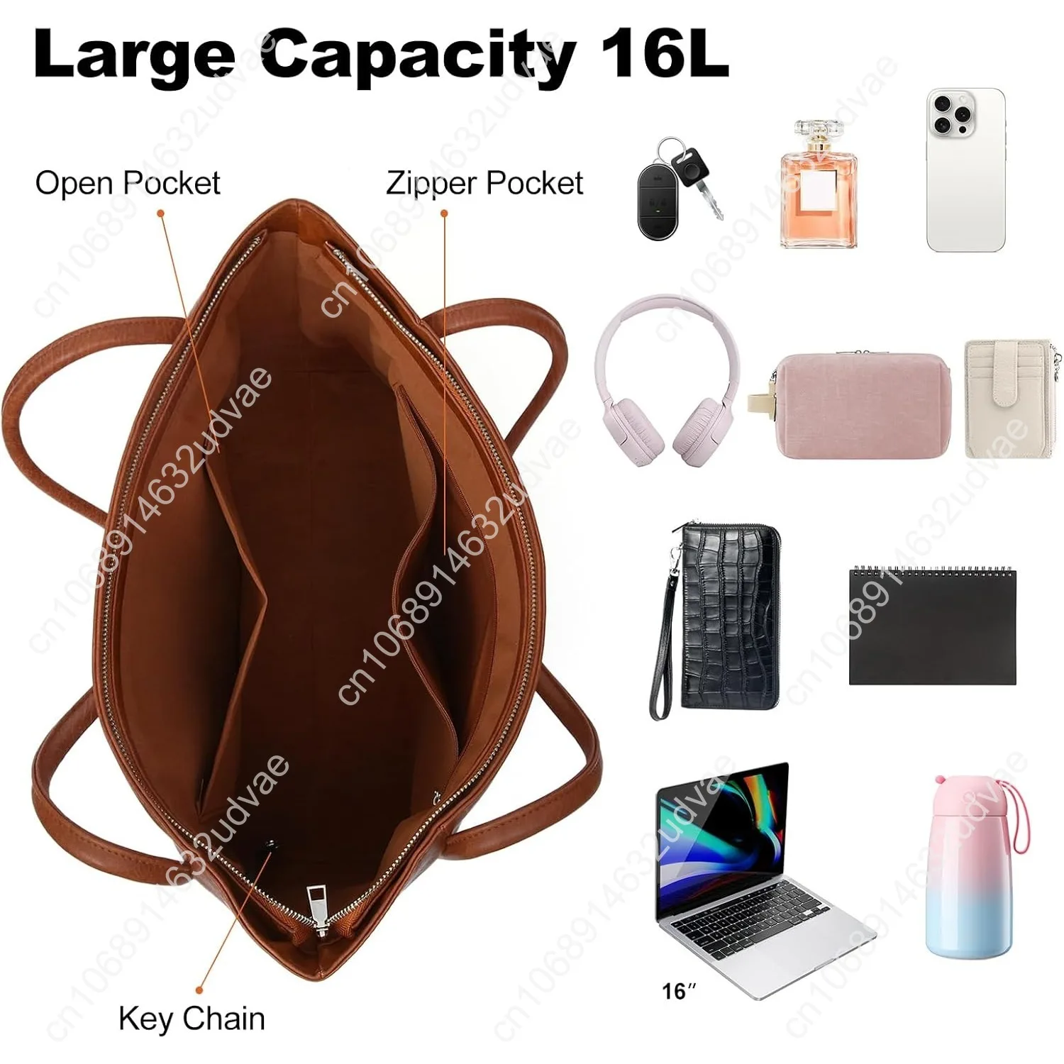 Large Tote Bag for Women Work with Zipper 16L Vegan Leather Ladies Travel Purses and Handbags