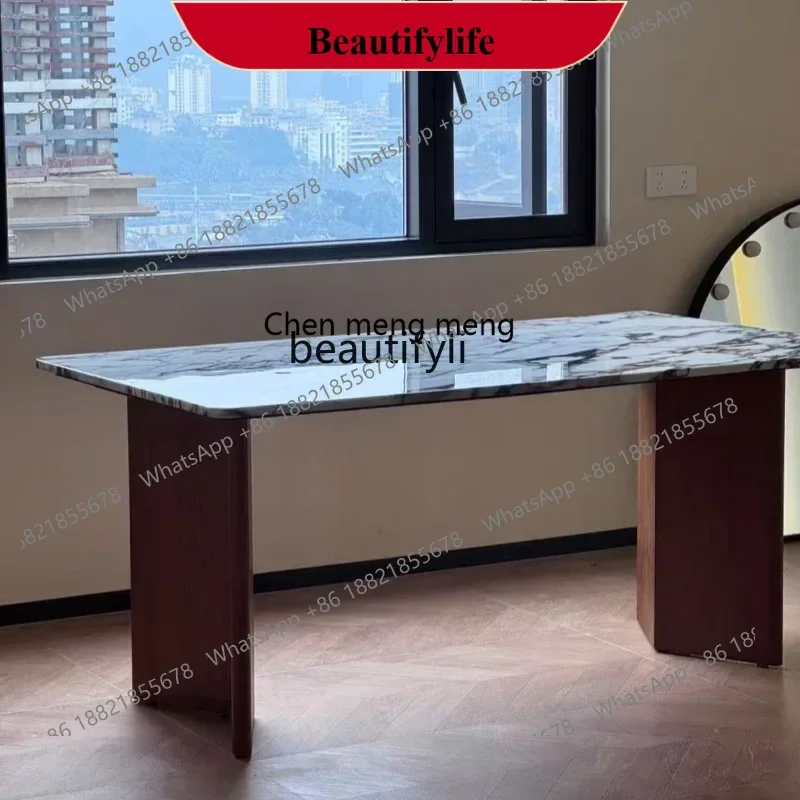 

z183 French style, marble dining table, light luxury retro simple cream style villa square dining table