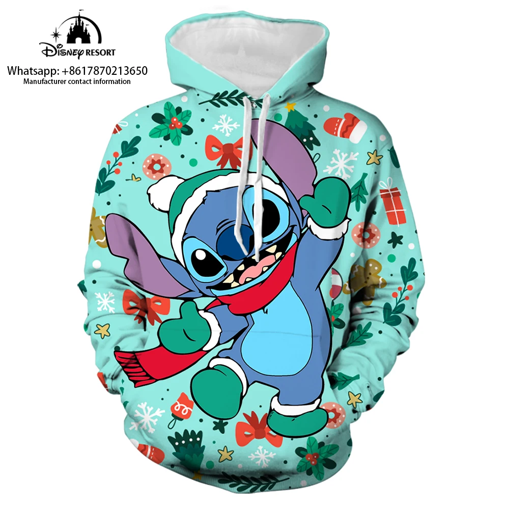 Stitch Cartoon 2022 New Christmas Collection Hoodie Women\'s Streetwear Fall Long Sleeve Disney Branded Casual Sweatshirt Y2K