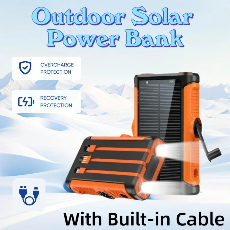 

20000/30000mAh Multi-functional LED Light with Built-in Cable Hand-cranked Solar-powered Waterproof Outdoor Solar Power Bank