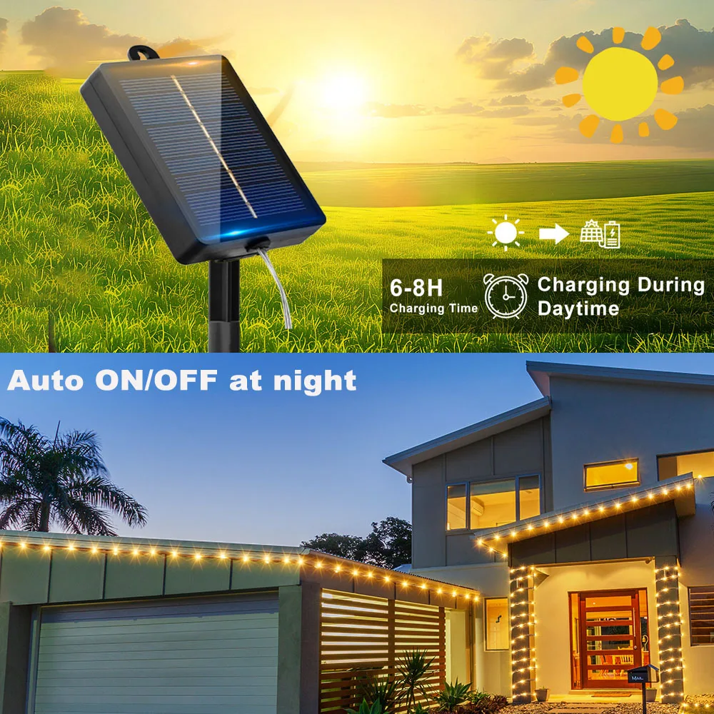 100-200 LED Solar Light Outdoor Garden Fairy String Light 8 Modes Led Twinkle Waterproof Lamp for Christmas Patio Tree Party