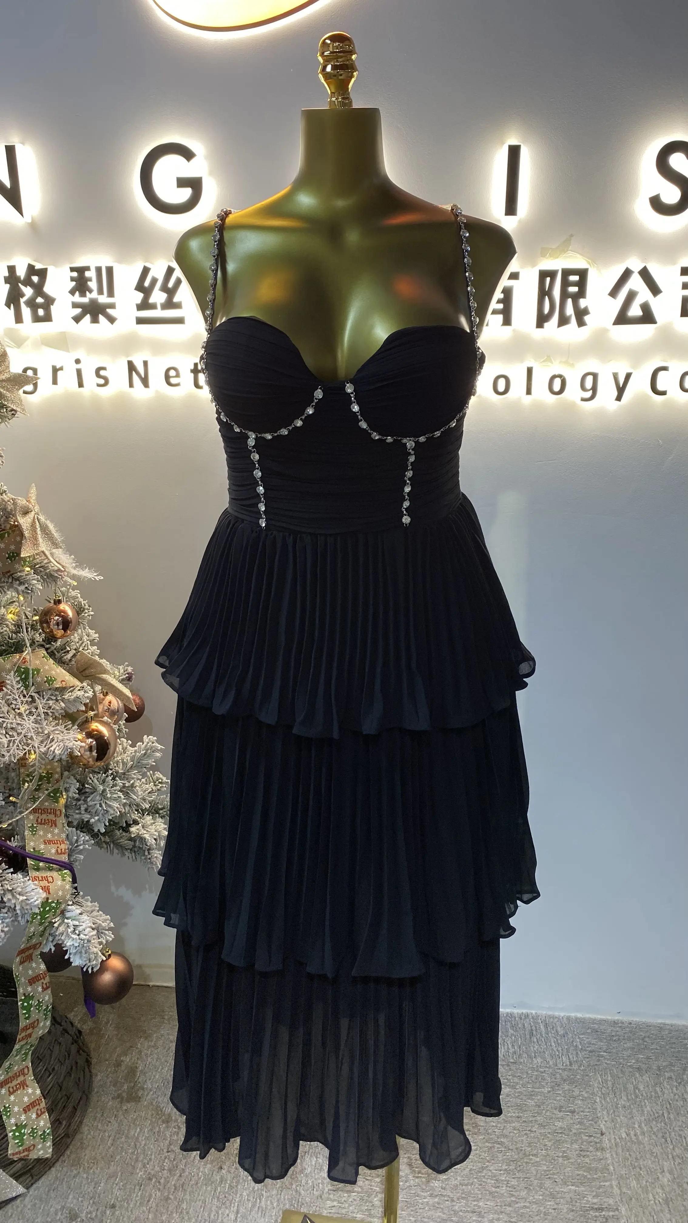 

New High-end Party Dress Long Sleeve Slim Beaded Bandage Dress Women Elegant Evening Gown-GZXX010