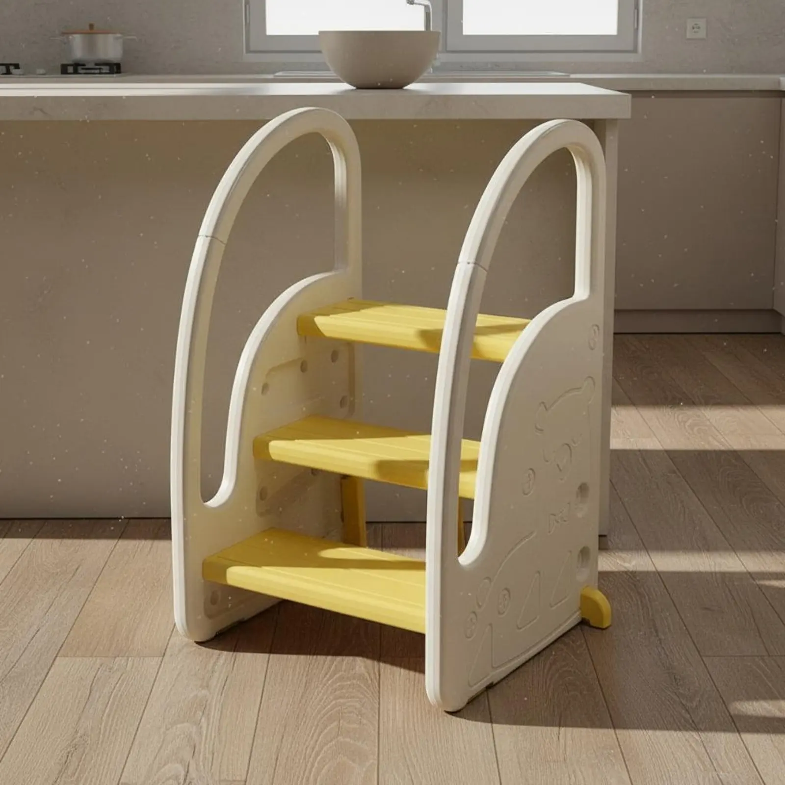 

Toddler Sink Stool Wide Steps Kids Step Stool 3-Tier Step Ladder Stable Triangular Frame Portable for Toddlers