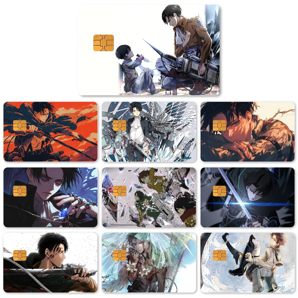 Levi Ackerman Attack On Titan Anime-Aufkleber, 4 Stück PVC-Kartenhaut-Aufkleber für Bankkarten, Bus, Metro, Kartenetui, Dekorieren, Geschenk
