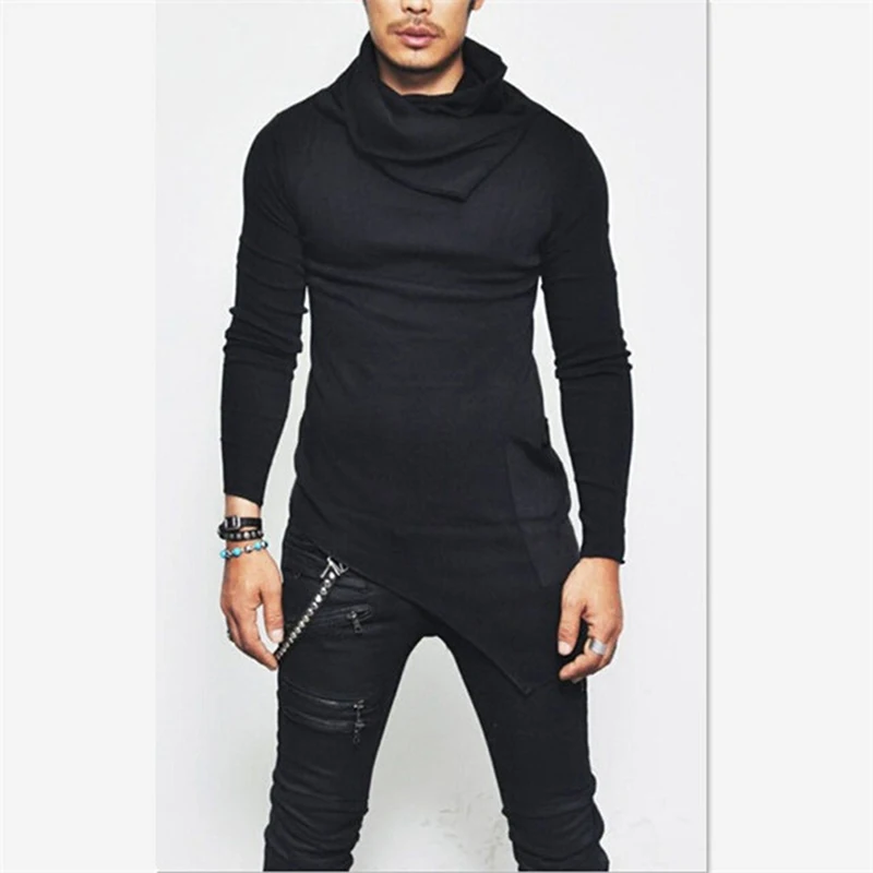 Unbalance Hem Pocket Long Sleeve Hoodies Mens Sportswear Basketball Jerseys Autumn Mens Turtleneck Sweatshirt Tops 5XL