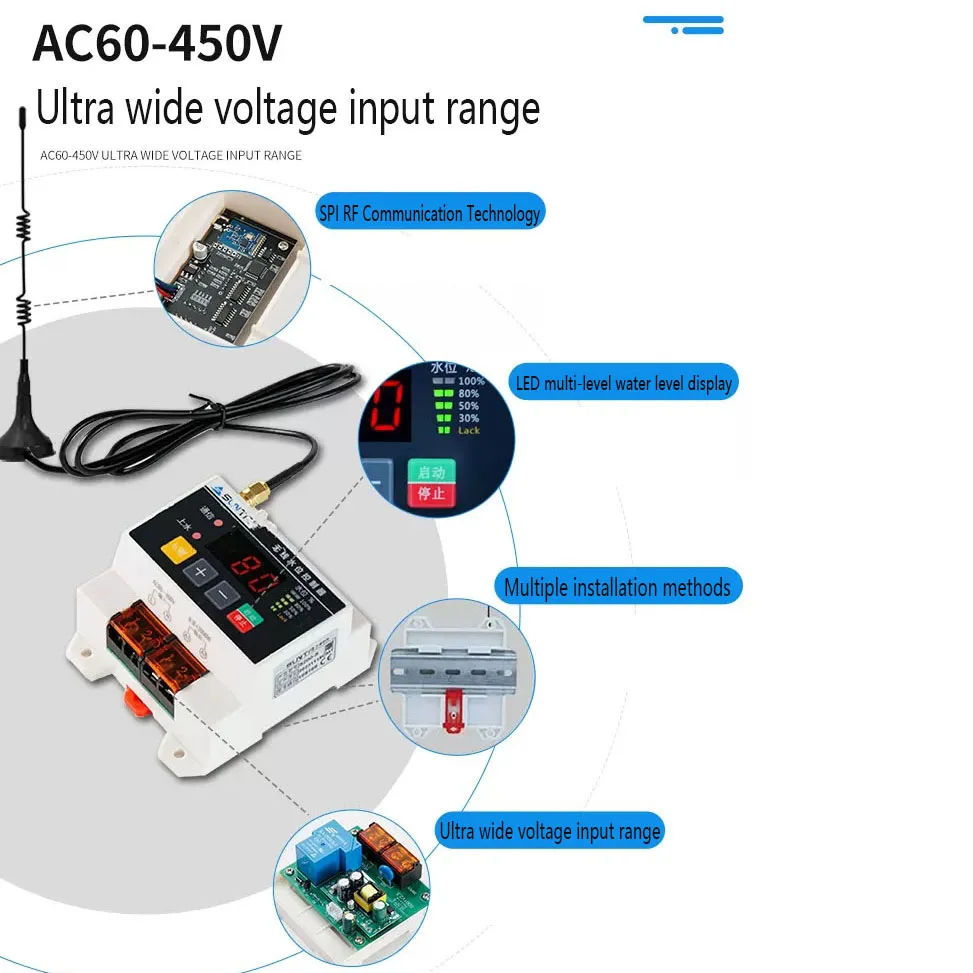 Wireless remote water level controller water pump water tank water tower 220V liquid level remote control float sensor switch