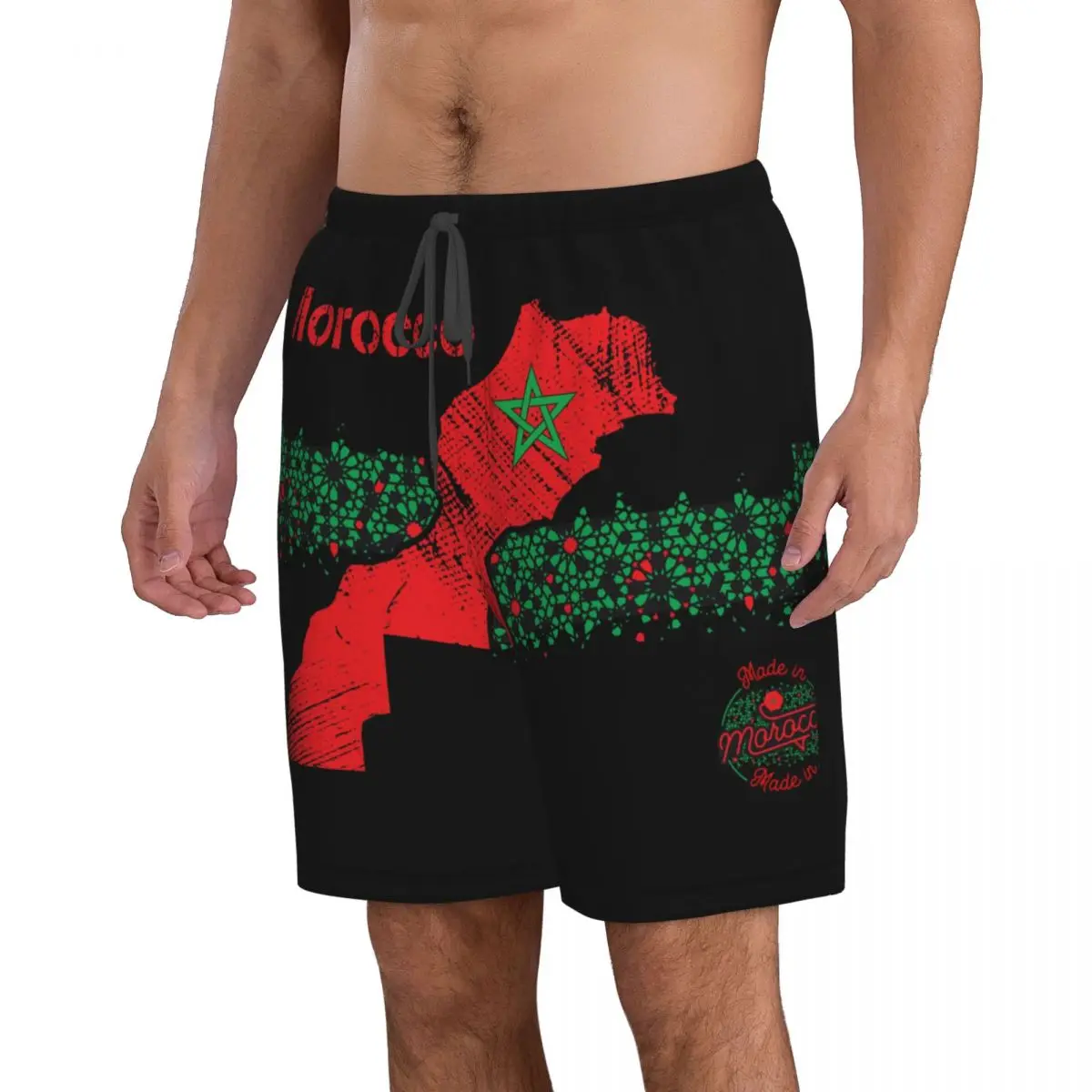 Men's Swim Trunk Morocco Map With Geometric Islamic Mosaic Quick Dry Beach Shorts with Pockets Beach Pants Swimsuit