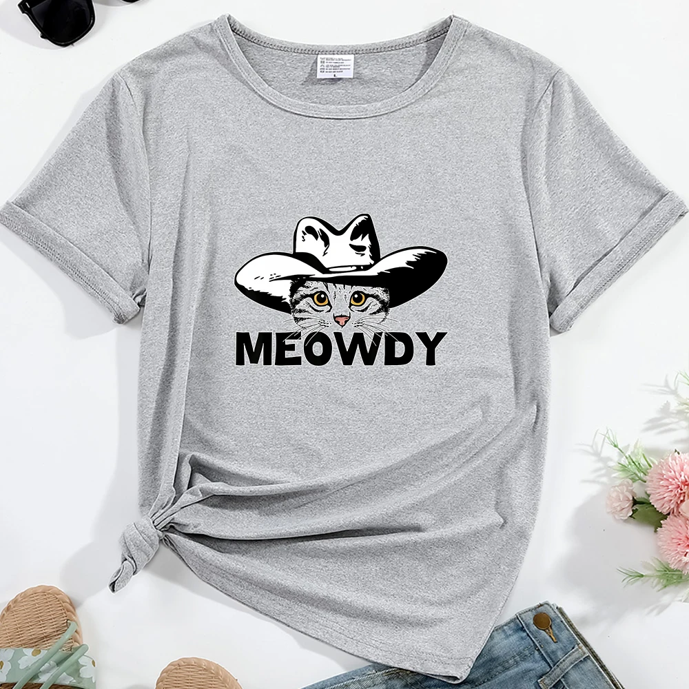 Dames T-Shirt Meowdy Kat Patroon Print Ronde Hals Casual Streetwear Comfortabele Ademende Hot Verkoop Dames Kleding Top T-Shirts