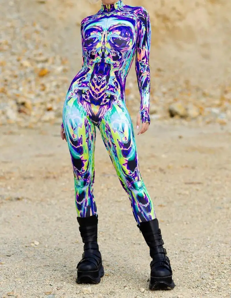 Halloween Damen Cyberpunk Roter Pfauenfeder-Jumpsuit Party Rollenspiel Steampunk Halloween Festtagskostüm Stretch-Bodysuit – Detail 25