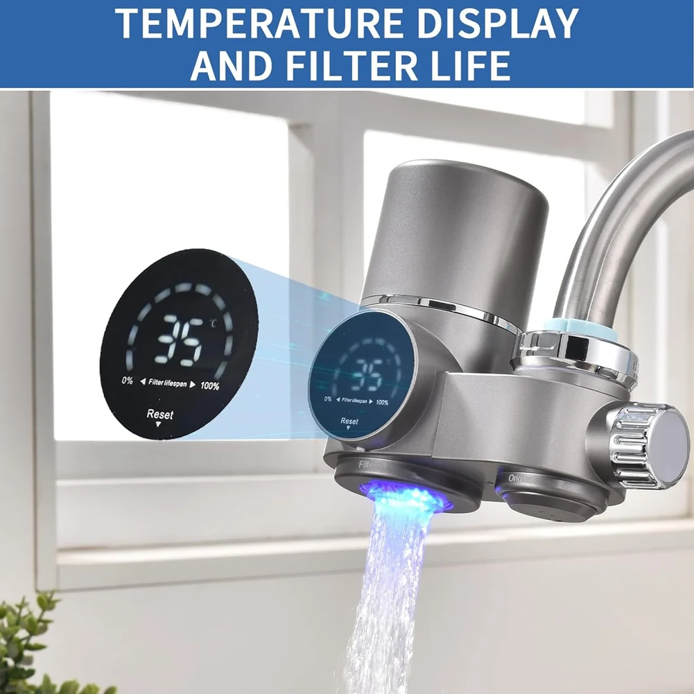 Faucet Water Filter, LED Display Water Purifier to Reduce Lead, Chlorine & Heavy Metals, Sink Water Filter