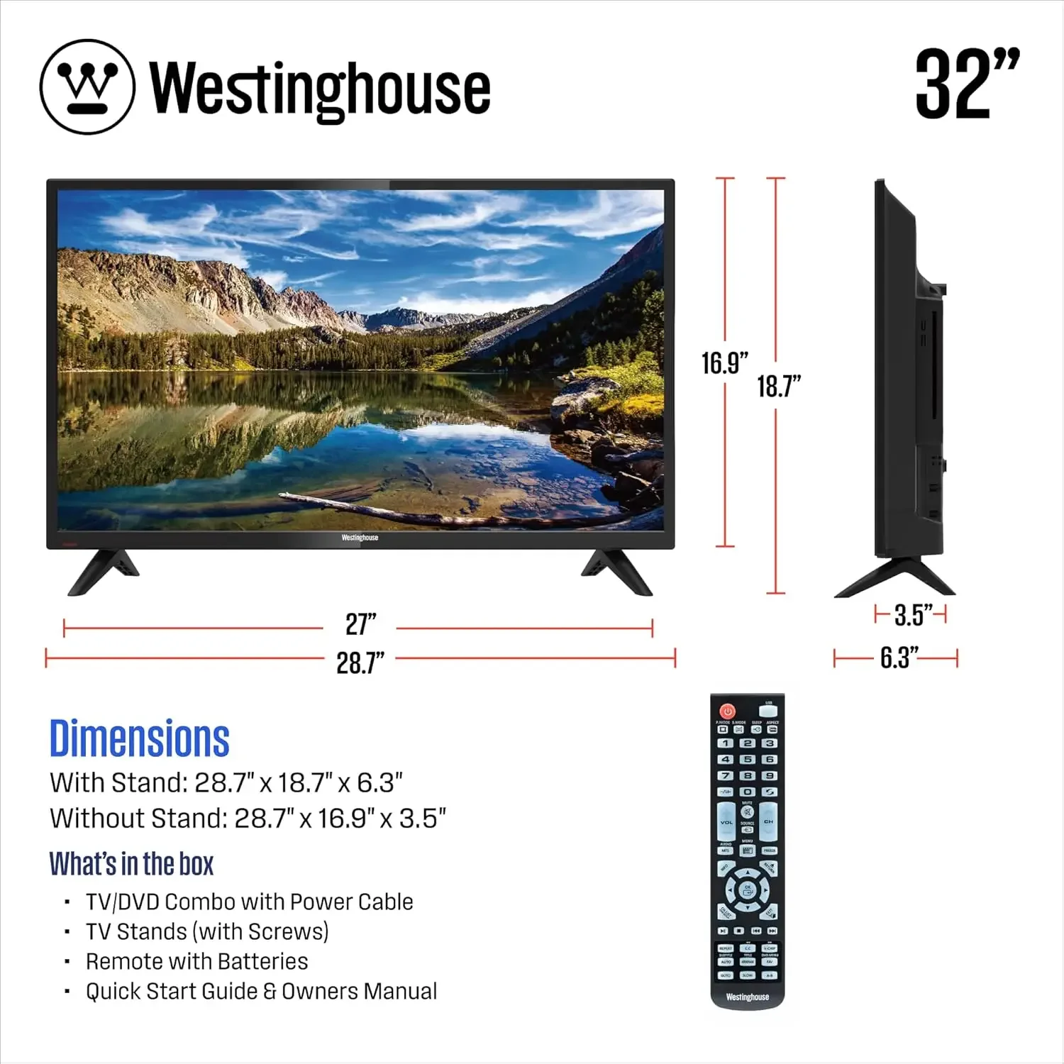 TV de 32 pulgadas con reproductor de DVD incorporado, TV de pantalla plana pequeña LED HD de 720p Combo de DVD con HDMI,