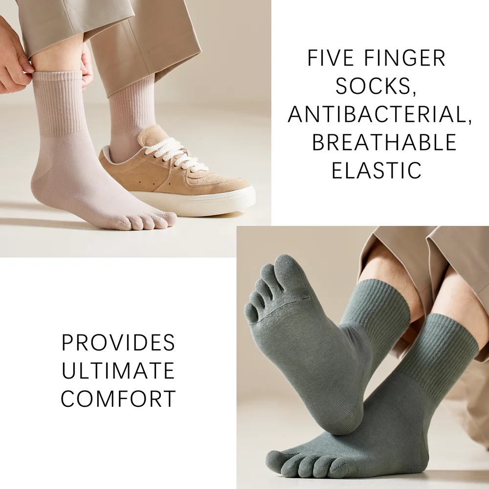 3 Pairs Men's Split-Toe Crew Socks 100% Cotton Anti-Friction, Moisture-Wicking Long-Lasting Freshness, Solve Sweaty Feet Issues!