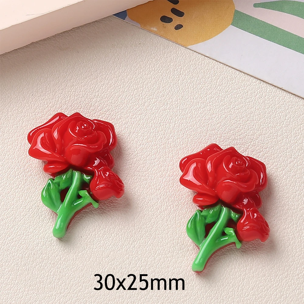 10PCS Shiny 30x25mm Rose Series Miniature Flat Back Resin Cabochons For Hairpin Scrapbooking DIY Home Decor Craft Accessories