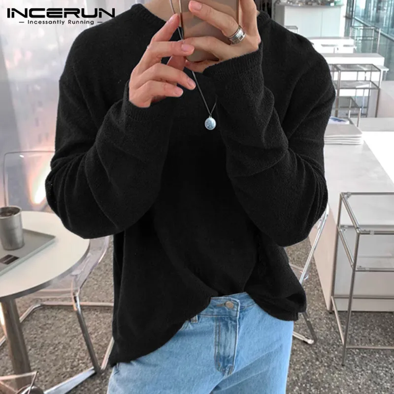 2023 Men Casual T Shirt Solid Color O-neck Long Sleeve Streetwear Men Clothing Korean Style Autumn Loose Tee Tops S-5XL INCERUN