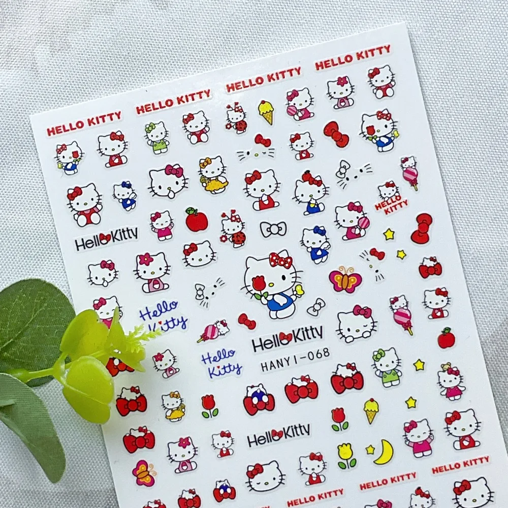 1 sayfalık HelloKitty yeni 5D nail art sticker tırnak çıkartması tırnak moda tasarım DIY mutlu aksesuar