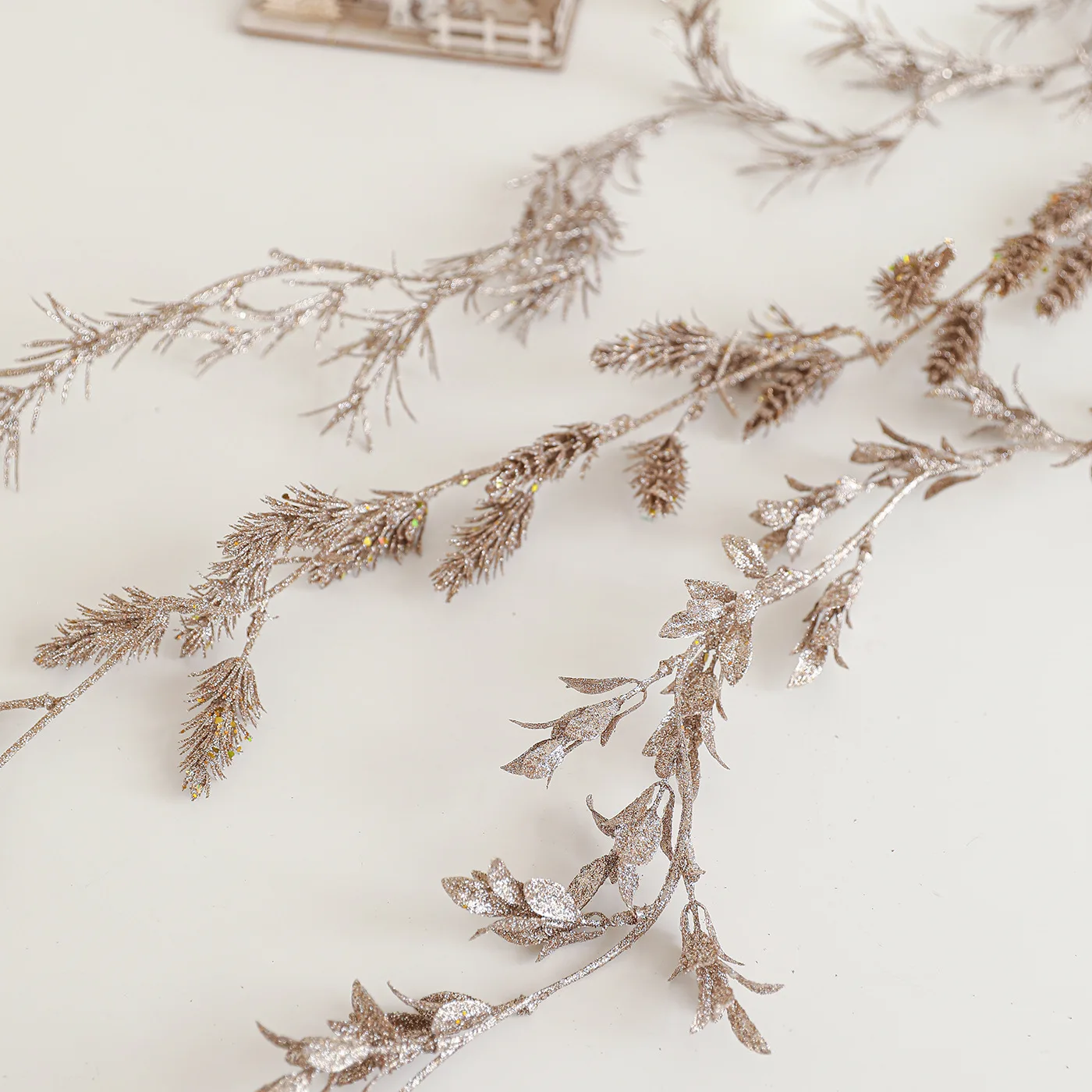 180cm Christmas Simulation Rattan Leaves Branches Champagne White Sticky Powder Gold Dust Christmas Tree Atmosphere Decoration