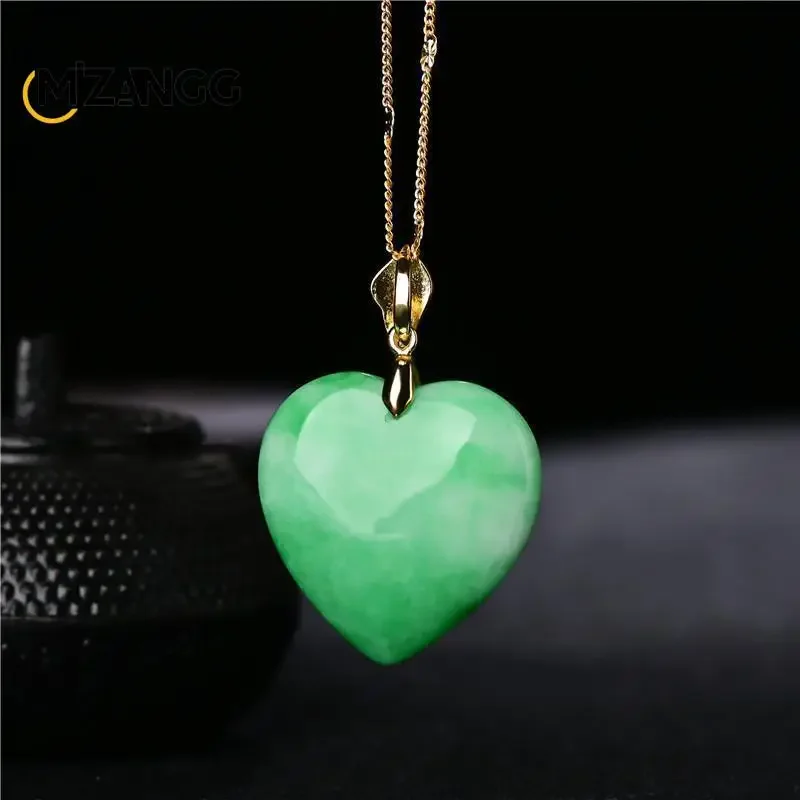 Colgante de corazón de Jade Natural de Myanmar, collar de amor verde Yang cian seco, joyería Simple con personalidad para hombres y mujeres, regalos de vacaciones