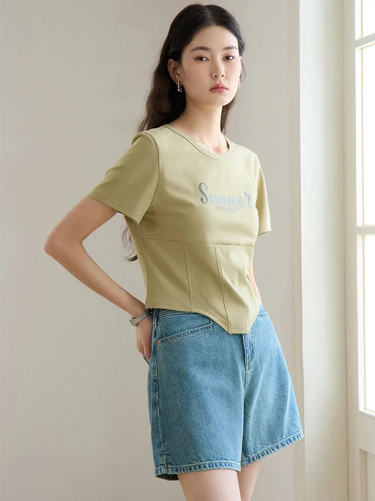 DUSHU Women's Clothing American Retro Nostalgic Minimalist T-shirt Summer New Short Sleeved T-shirt Casual Loose 24DS82520