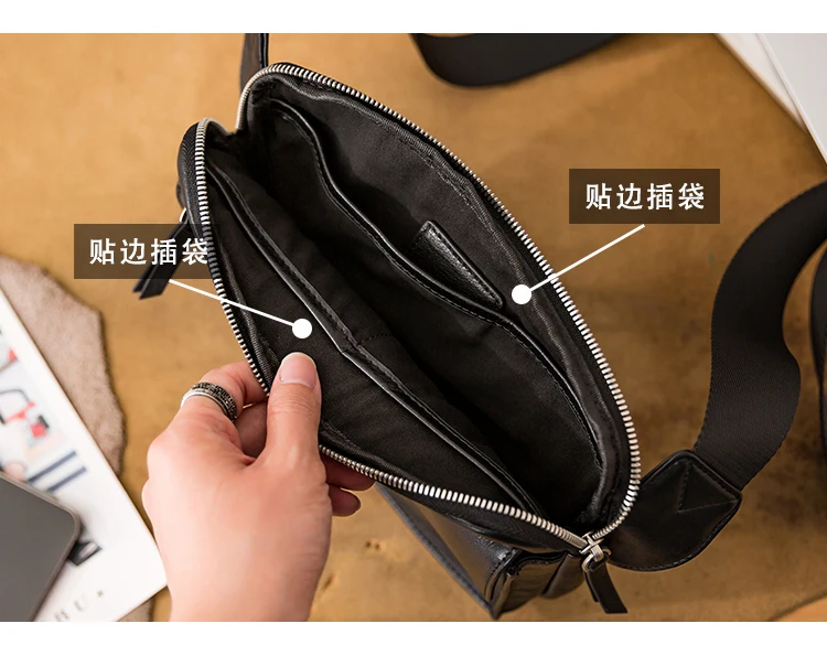 outdoor work commuter high-quality genuine leather men's messenger bag casual designer handmade real cowhide black shoulder bag