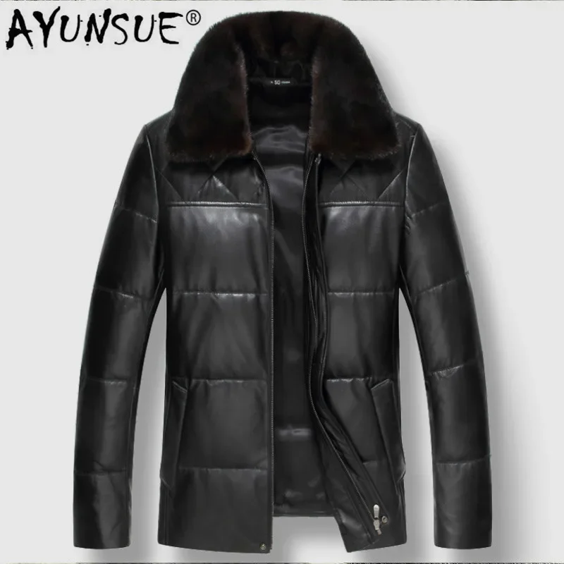 

AYUNSUE Men's Leather Jacket Winter Real Sheepskin Coat Genuine Leather Down Jacket Men Mink Fur Collar Couro Legitimo 91888