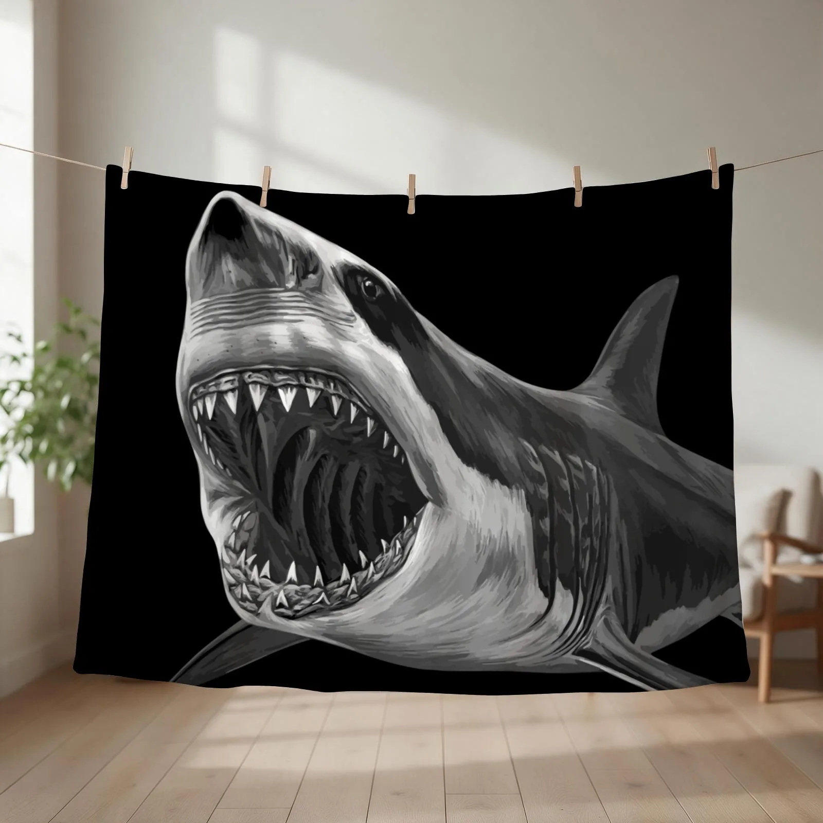 Great White Shark Throw Blanket couch cozy soft plush fuzzy picnic outdoor blanket