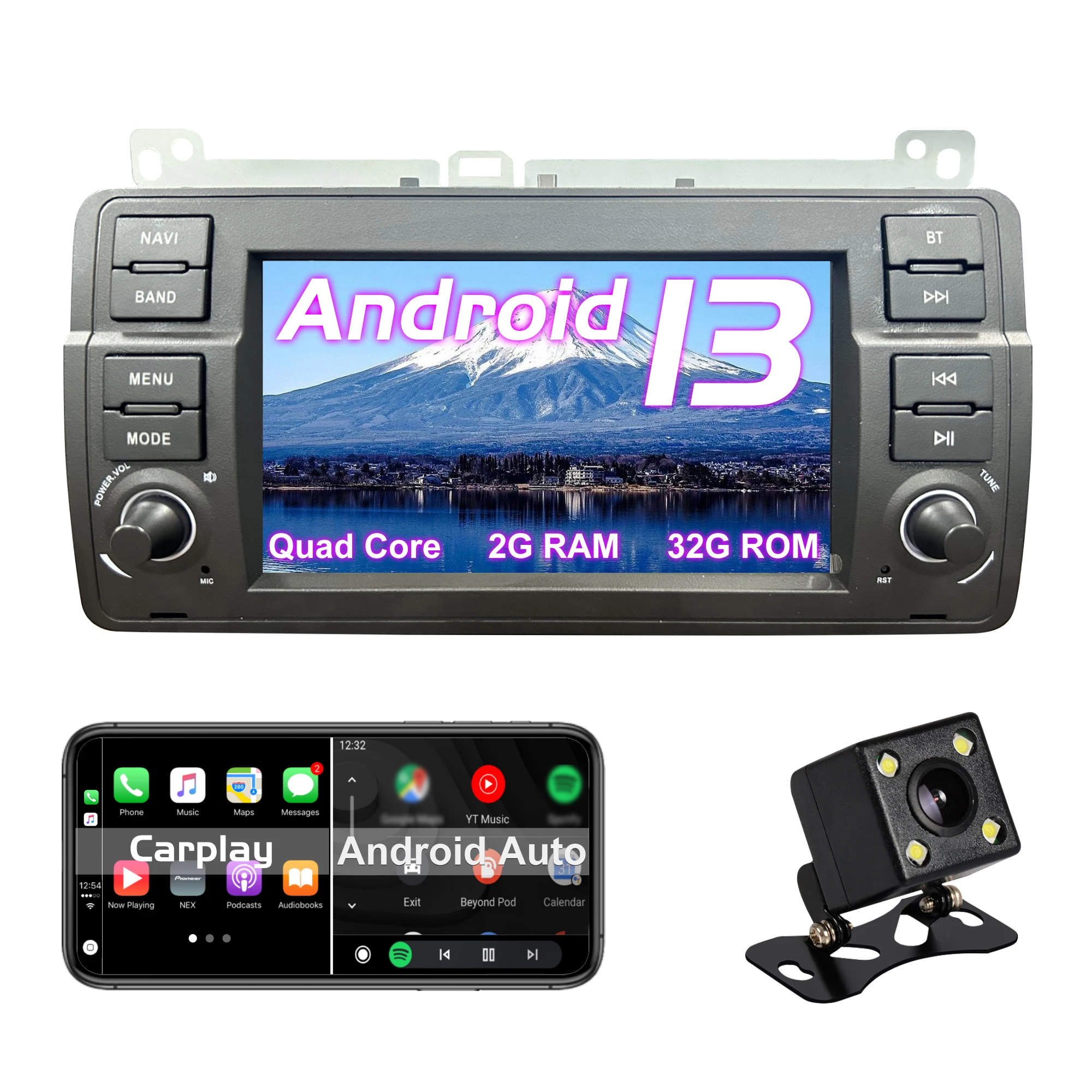 

Android Car radio for BMW E46 Rover 75 MG ZT stereo screen Carplay Android Auto Bluetooth,GPS Navigation,Wifi,FM,RDS Radio,2+32G
