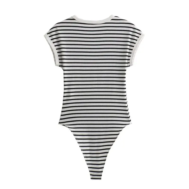 Summer 2024 Women's Slim Fit round Neck Sleeveless Striped Ribbed Onesie High Waist Short Cotton Blend Fashion Versatile Clot...