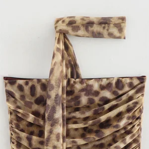 Feminino tule leopardo impressão topo com bandeau fora do ombro decote reto 2024 verão casual meninas para blusa de verão 10 principais vendas blusas estamoadas de moda - №8